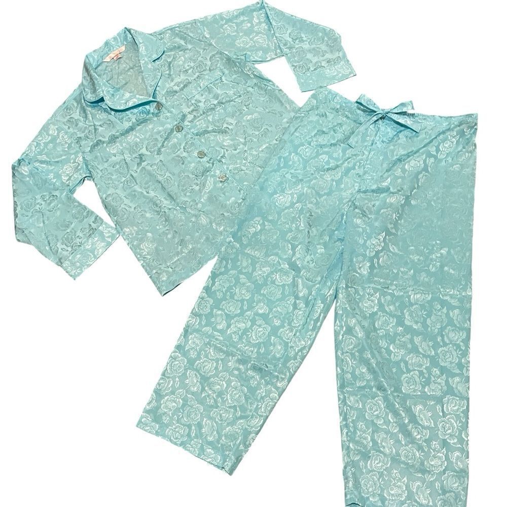 Vintage Y2K Victoria’s Secret Aqua Blue Floral Pajama Set Size Small